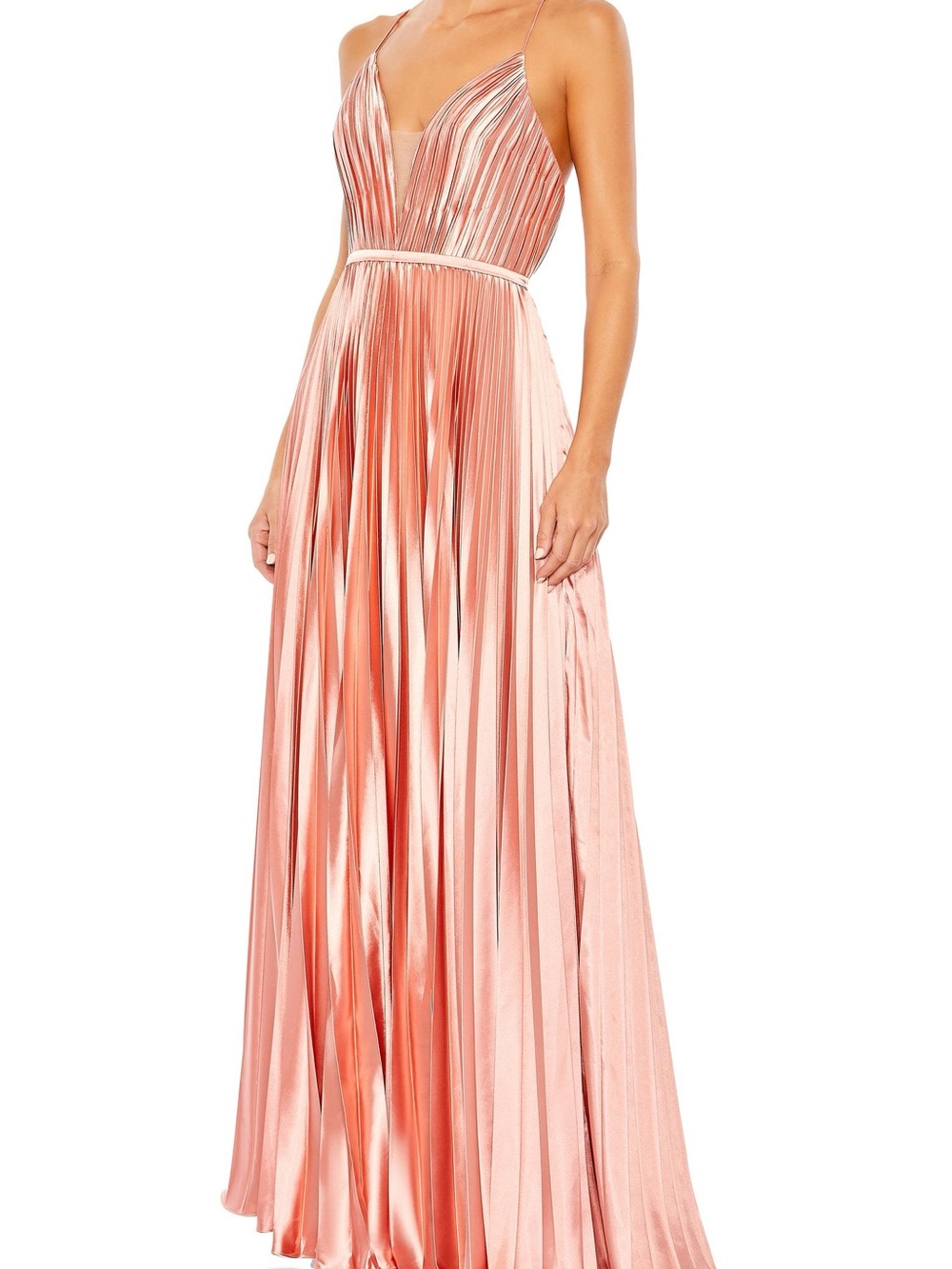 Mac Duggal Rose Gold Pleated Satin Maxi Gown